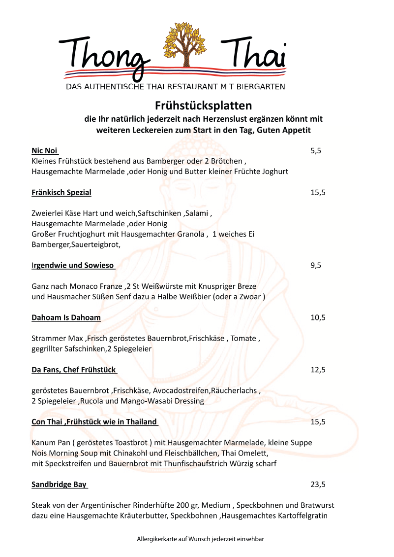 Speisekarte, Thong Thai , Restaurant,Bar und Biergarten