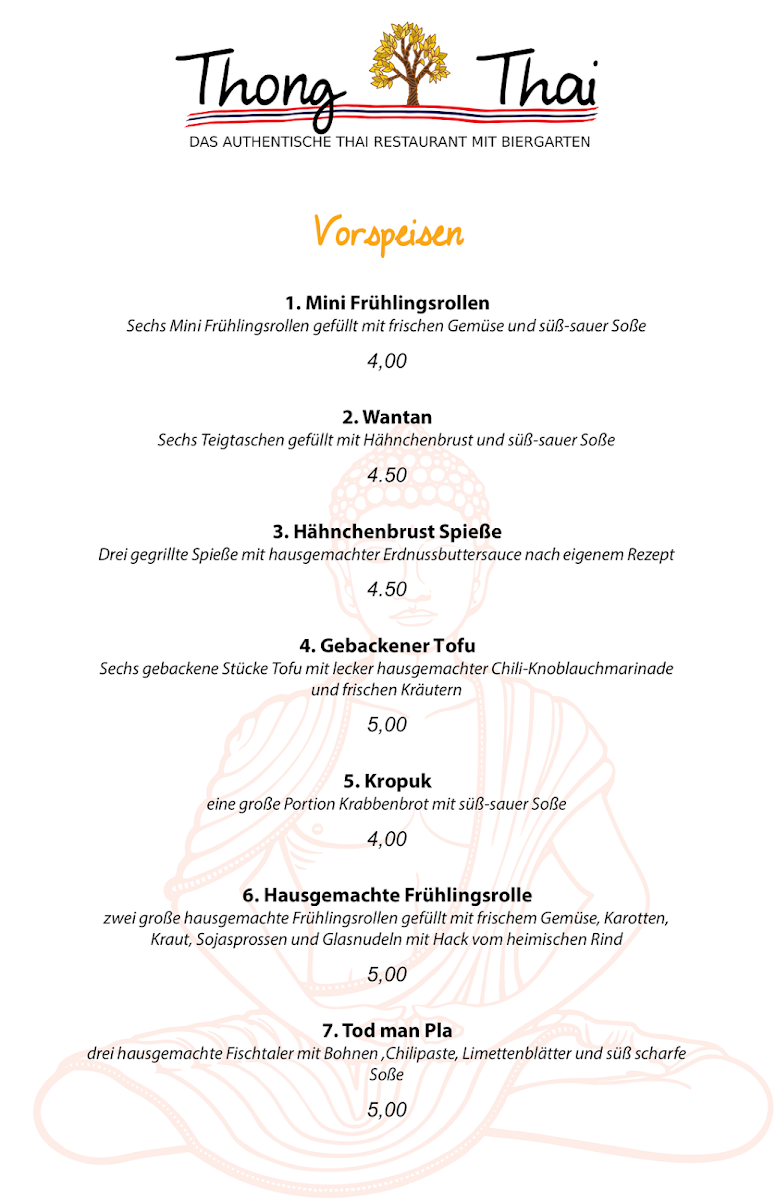 Speisekarte, Thong Thai , Restaurant,Bar und Biergarten
