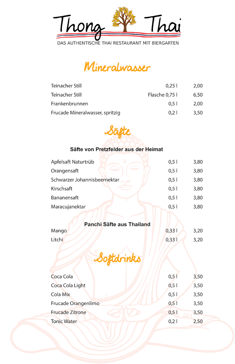 Speisekarte, Thong Thai , Restaurant,Bar und Biergarten