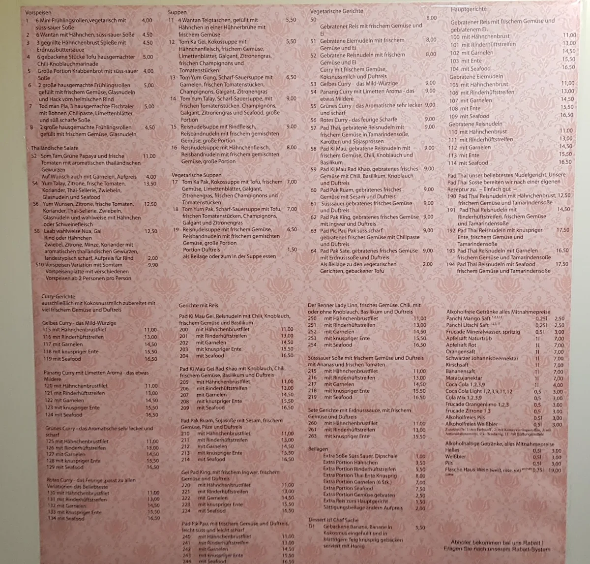 Speisekarte, Thong Thai , Restaurant,Bar und Biergarten