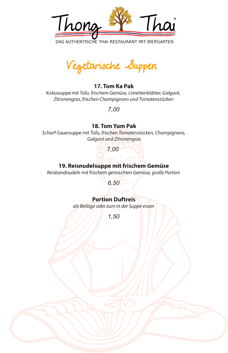 Speisekarte, Thong Thai , Restaurant,Bar und Biergarten
