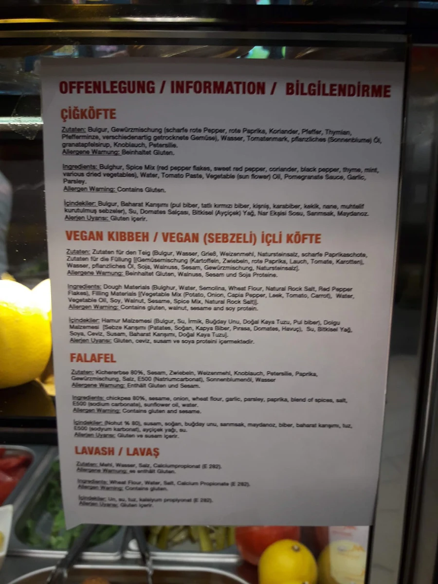 Speisekarte, Cigköftem Saarbrücken