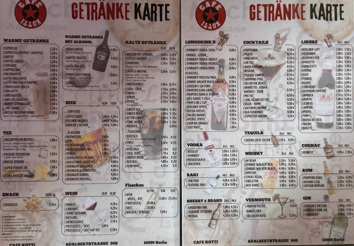 Speisekarte, Café Kotti