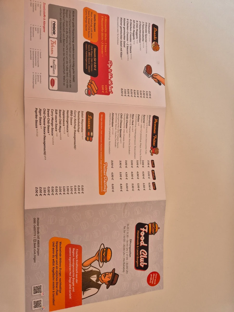 Speisekarte, Food Club Lingen | Burger & Restaurant