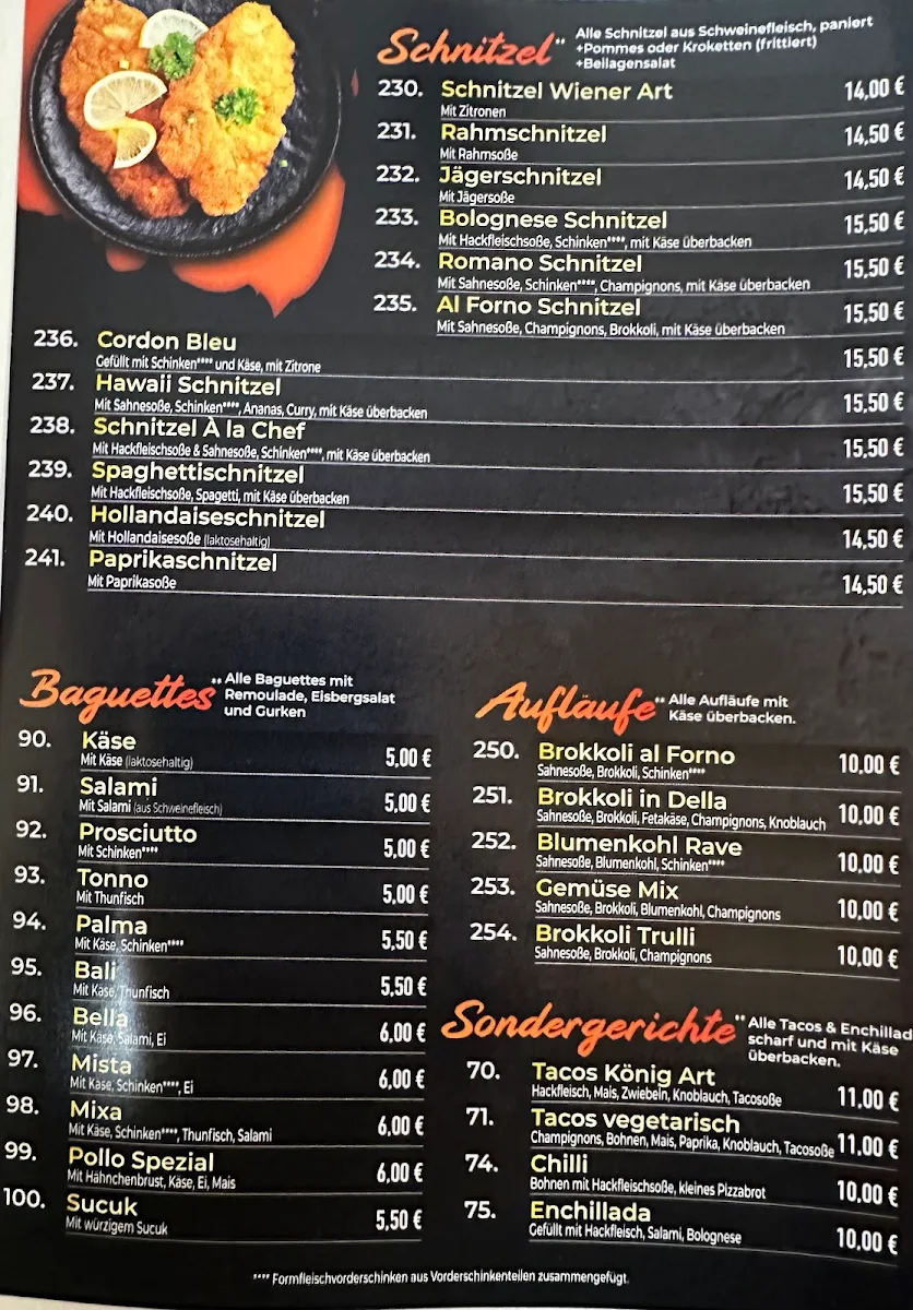 Speisekarte, Lieferservice Pizzakönig
