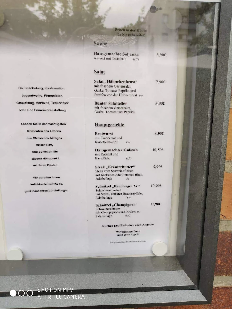 Speisekarte, Rosencafe'