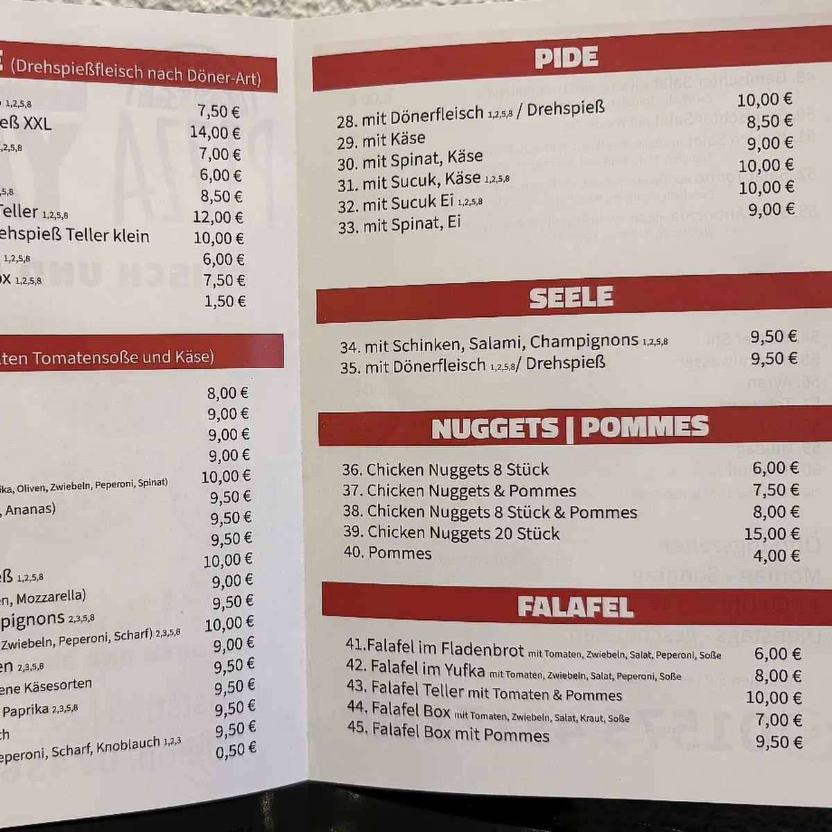 Speisekarte, Pizza YAQUT