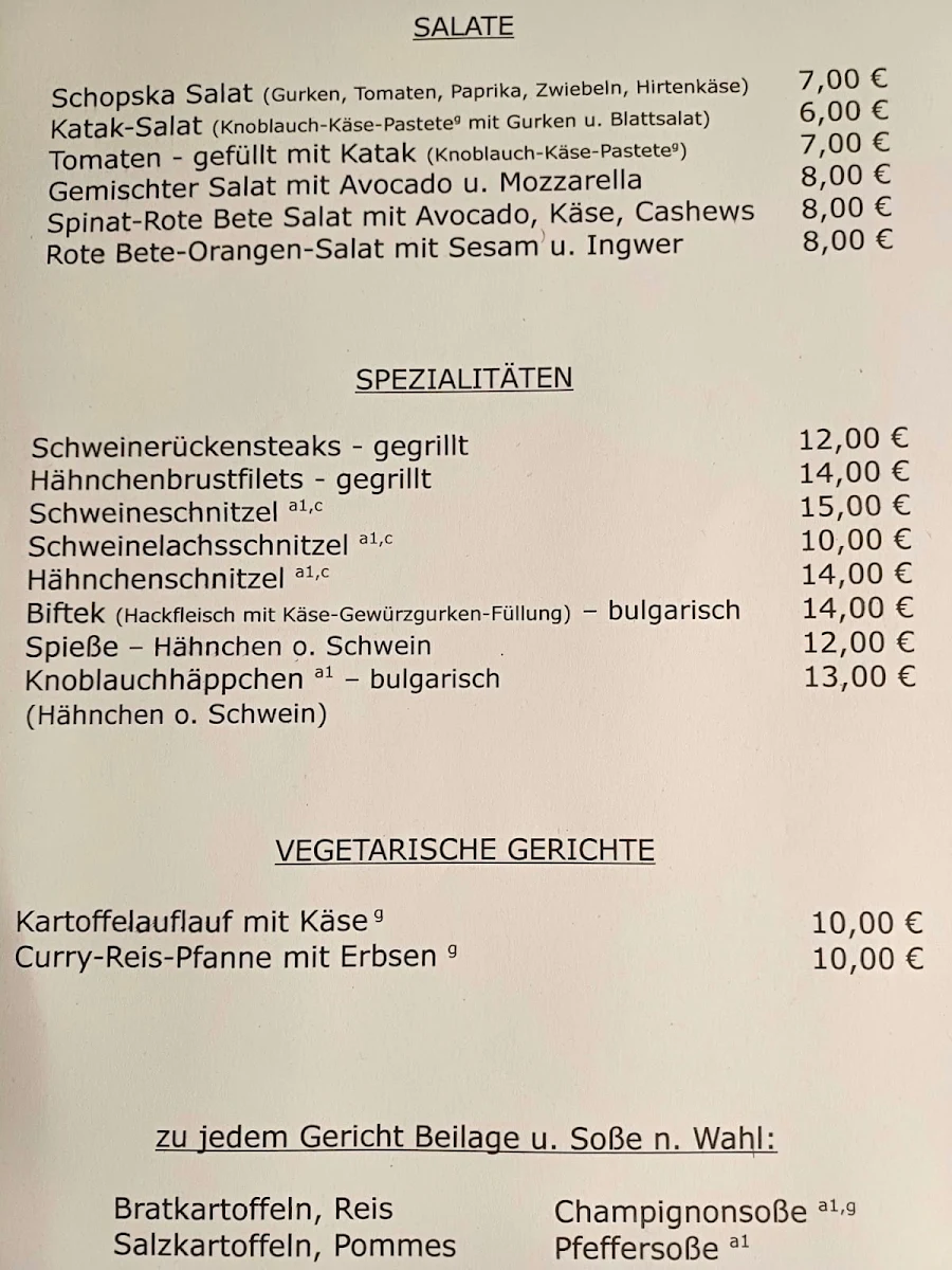 Speisekarte, Klosterstube