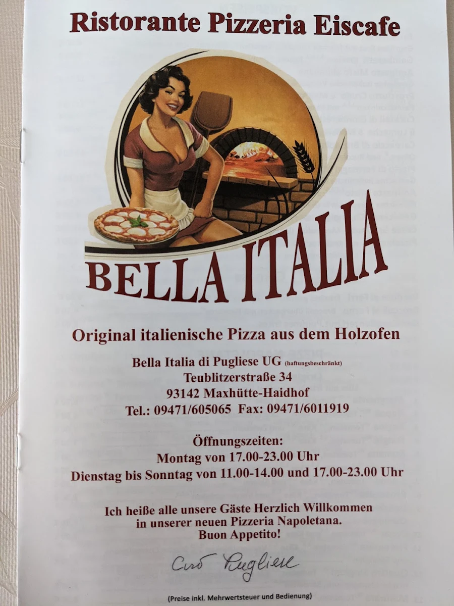 Speisekarte, Bella Italia