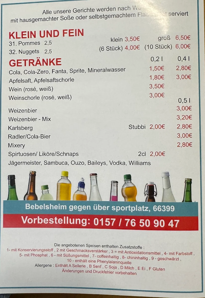 Speisekarte, NAM Döner Bebelsheim