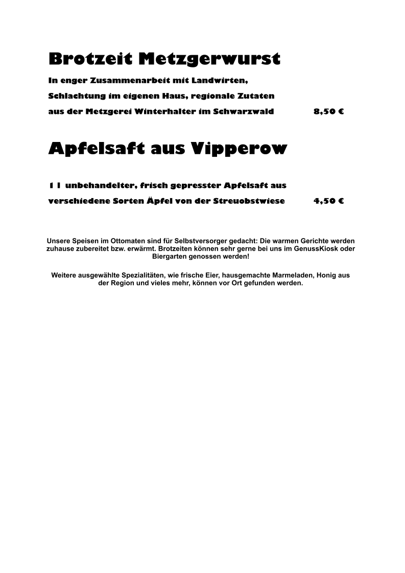 Speisekarte, otto im dorf | Genuss Kiosk