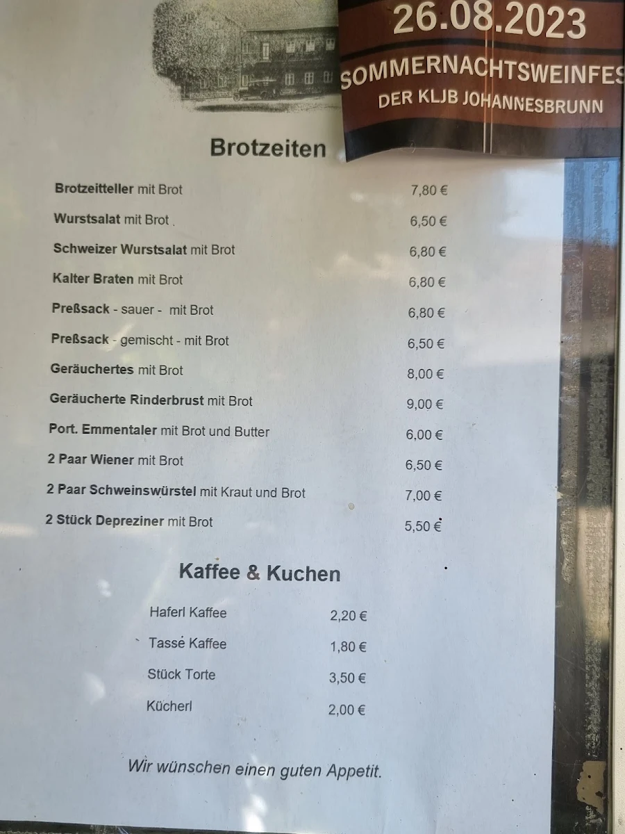 Speisekarte, Gasthaus Schlecht (Josef Thalhammer)