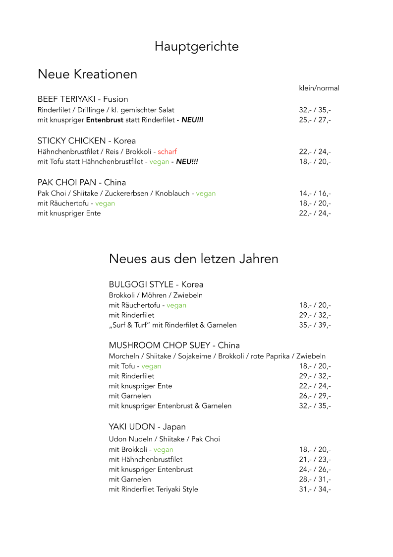 Speisekarte, Restaurant Mandarin - Benjamin Li