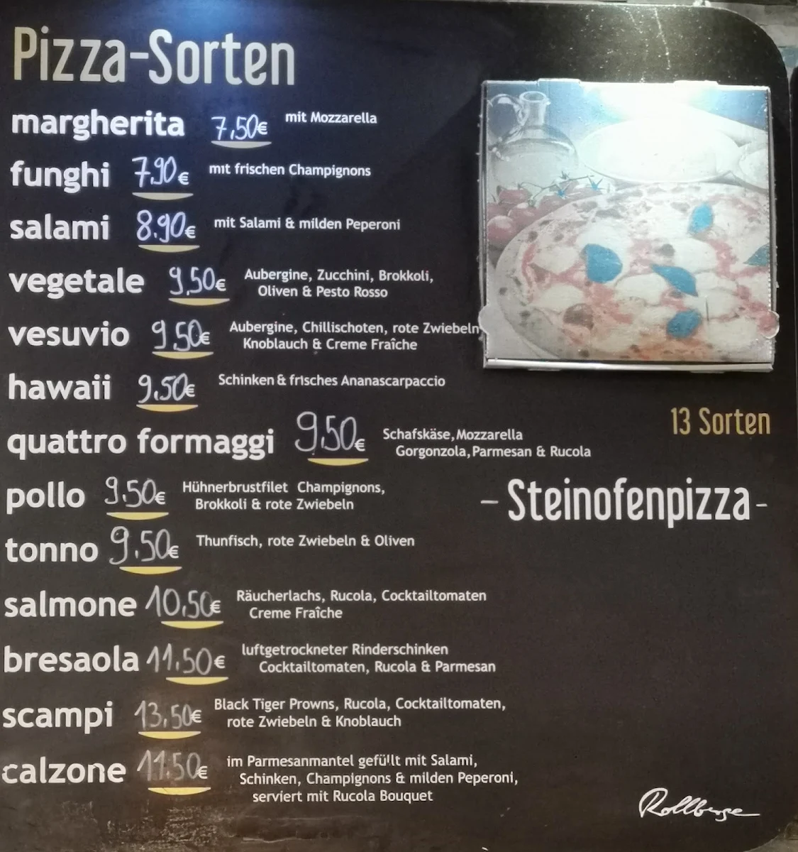 Speisekarte, Rollberge Pizzeria