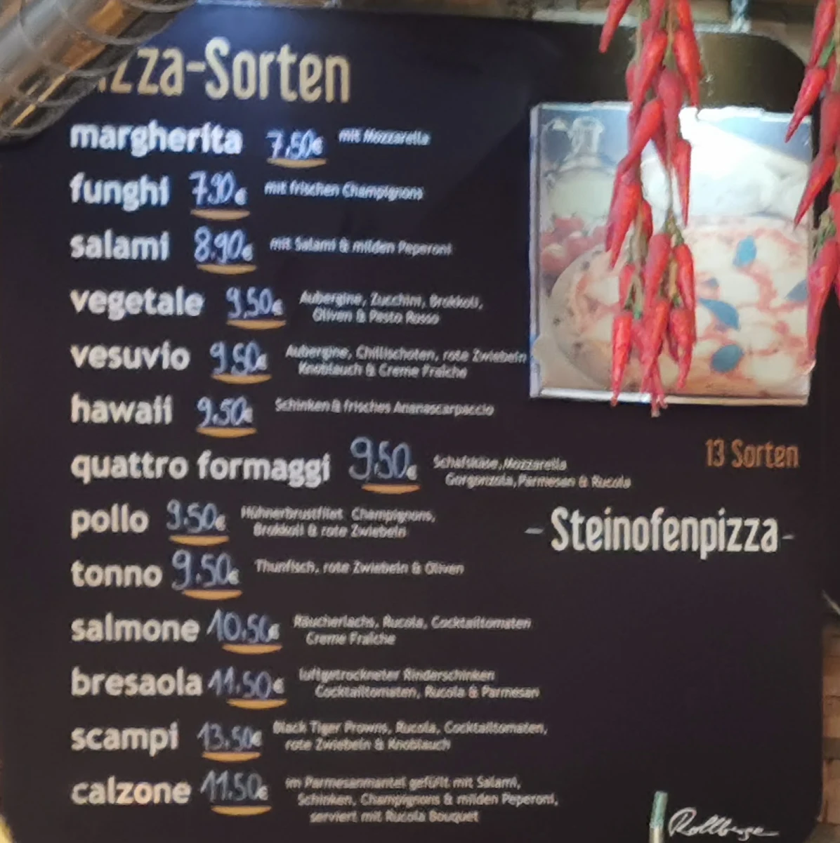 Speisekarte, Rollberge Pizzeria
