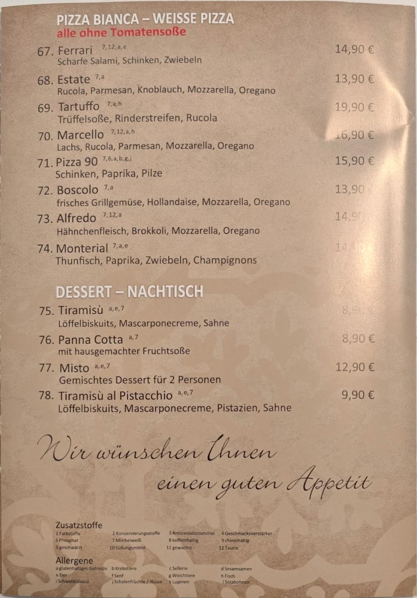 Speisekarte, Dolce Vita