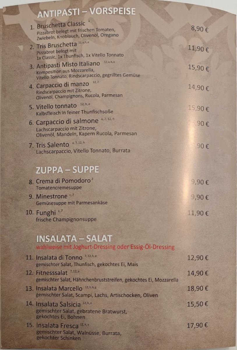 Speisekarte, Dolce Vita