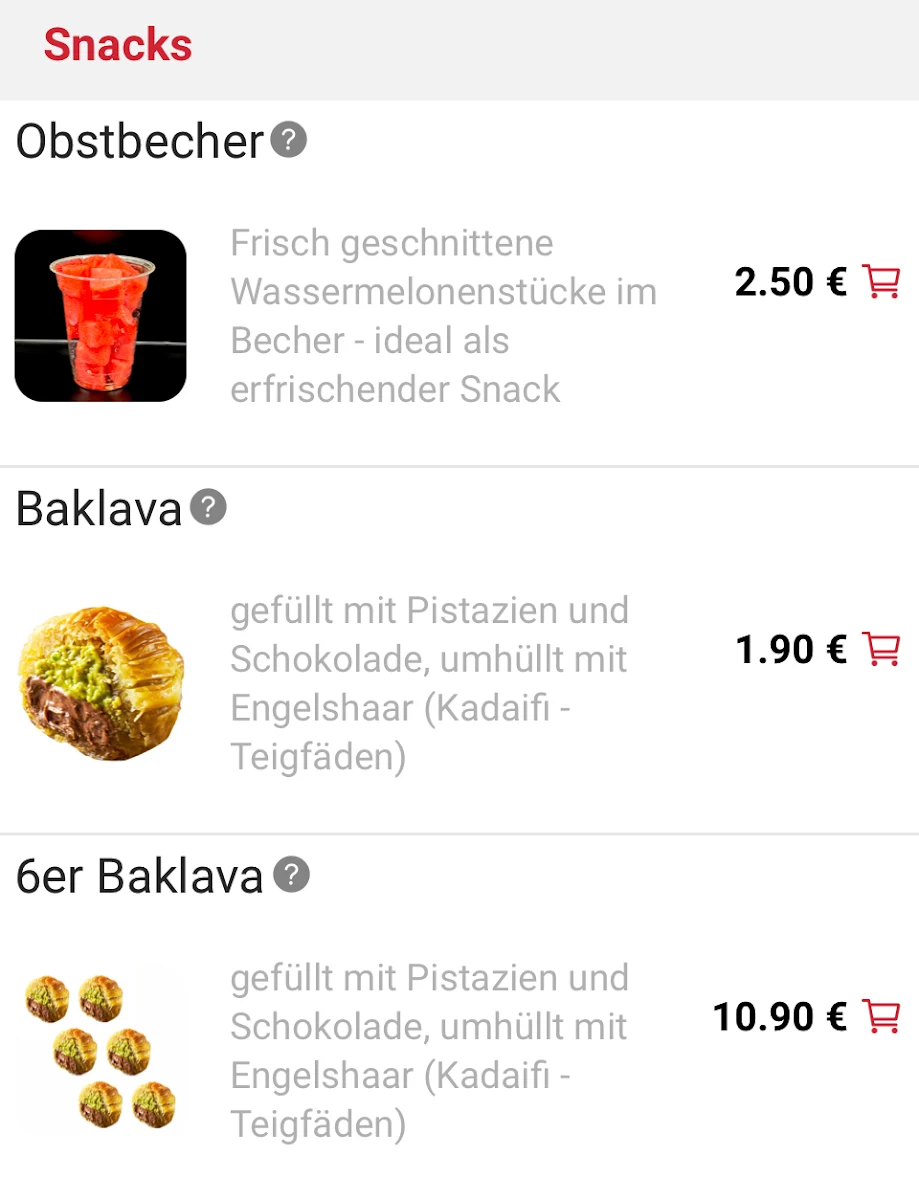 Speisekarte, Cafe Saka