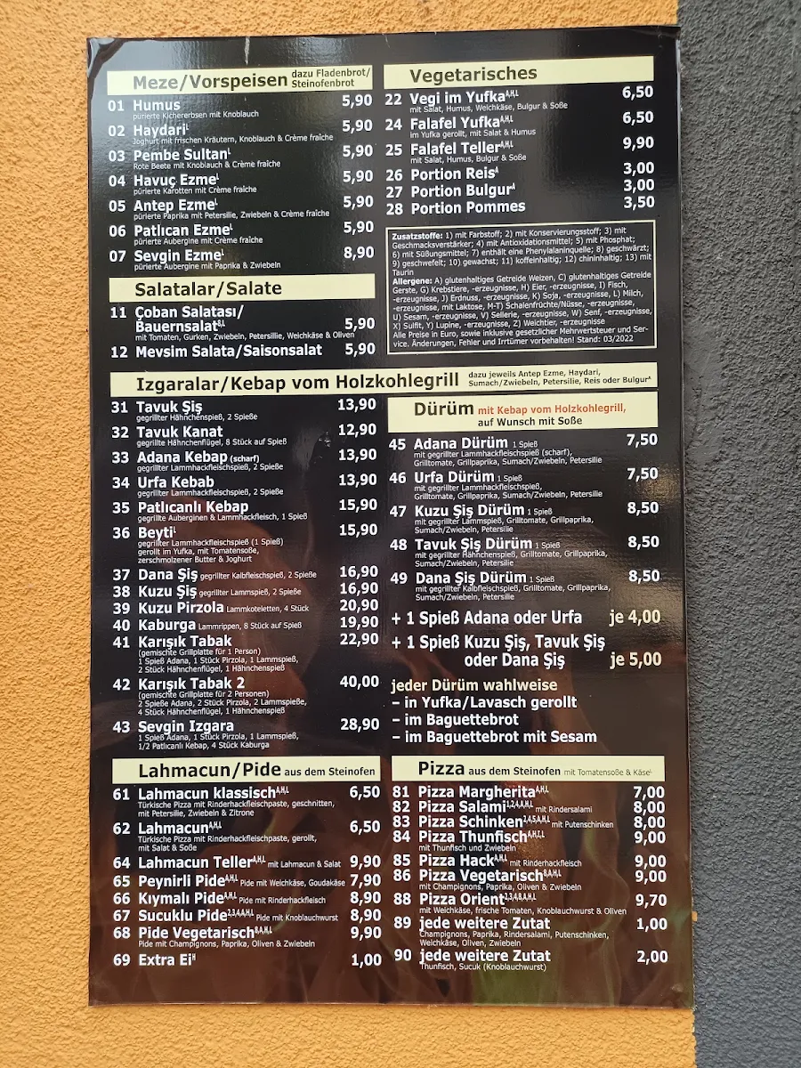 Speisekarte, Sevgin Ocakbaşi Freiburg