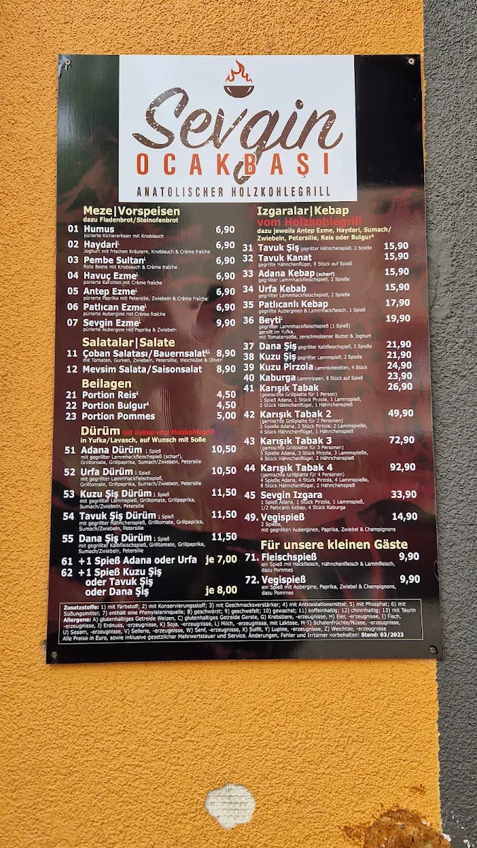 Speisekarte, Sevgin Ocakbaşi Freiburg