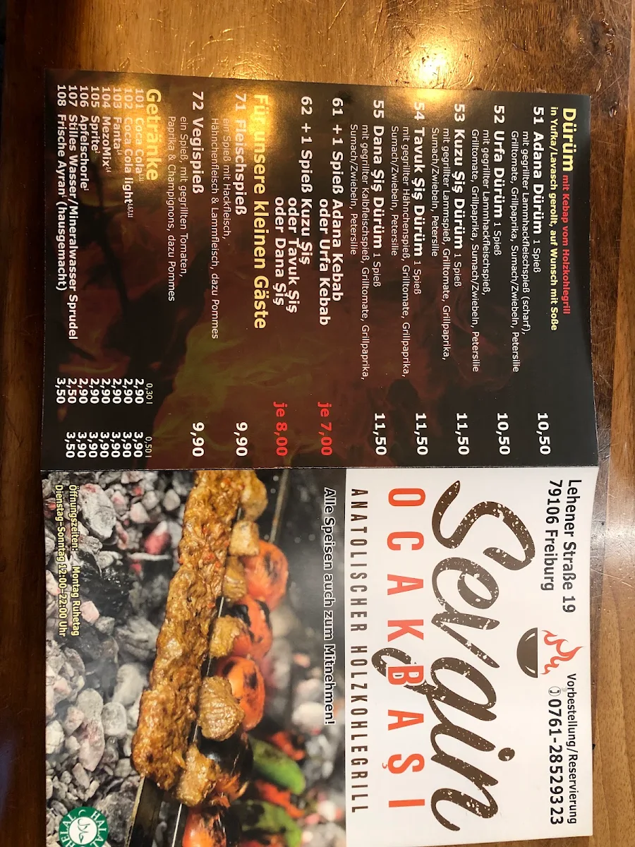 Speisekarte, Sevgin Ocakbaşi Freiburg