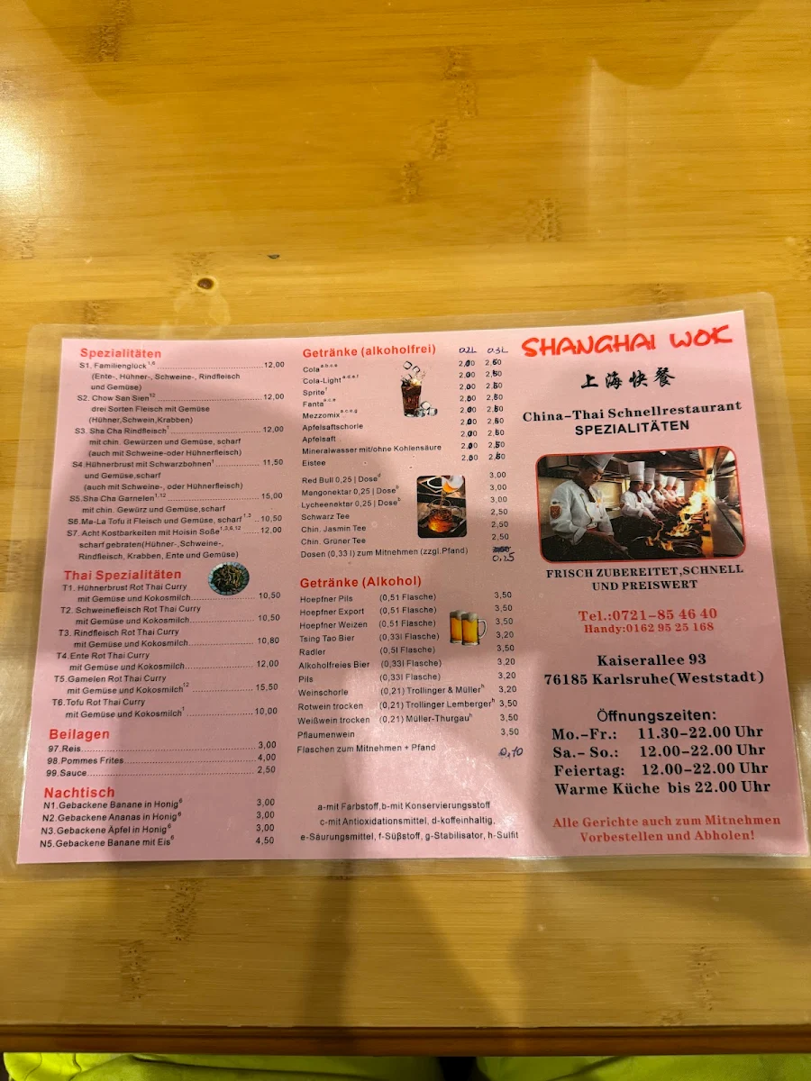 Speisekarte, Shanghai Wok