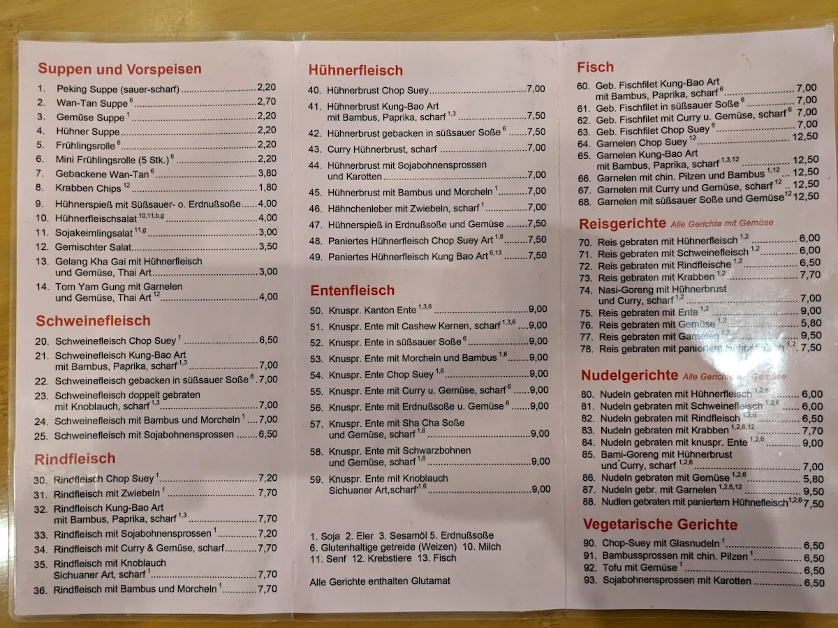 Speisekarte, Shanghai Wok