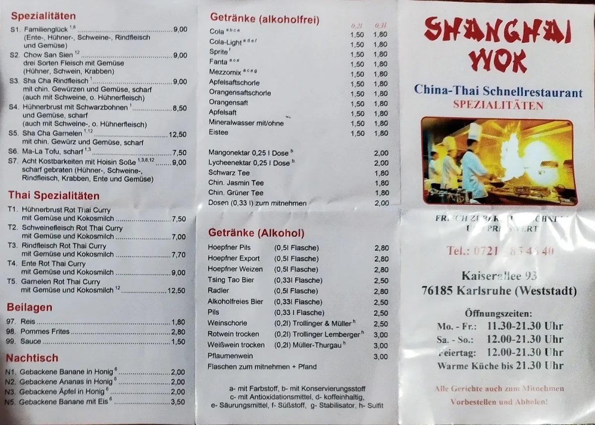 Speisekarte, Shanghai Wok