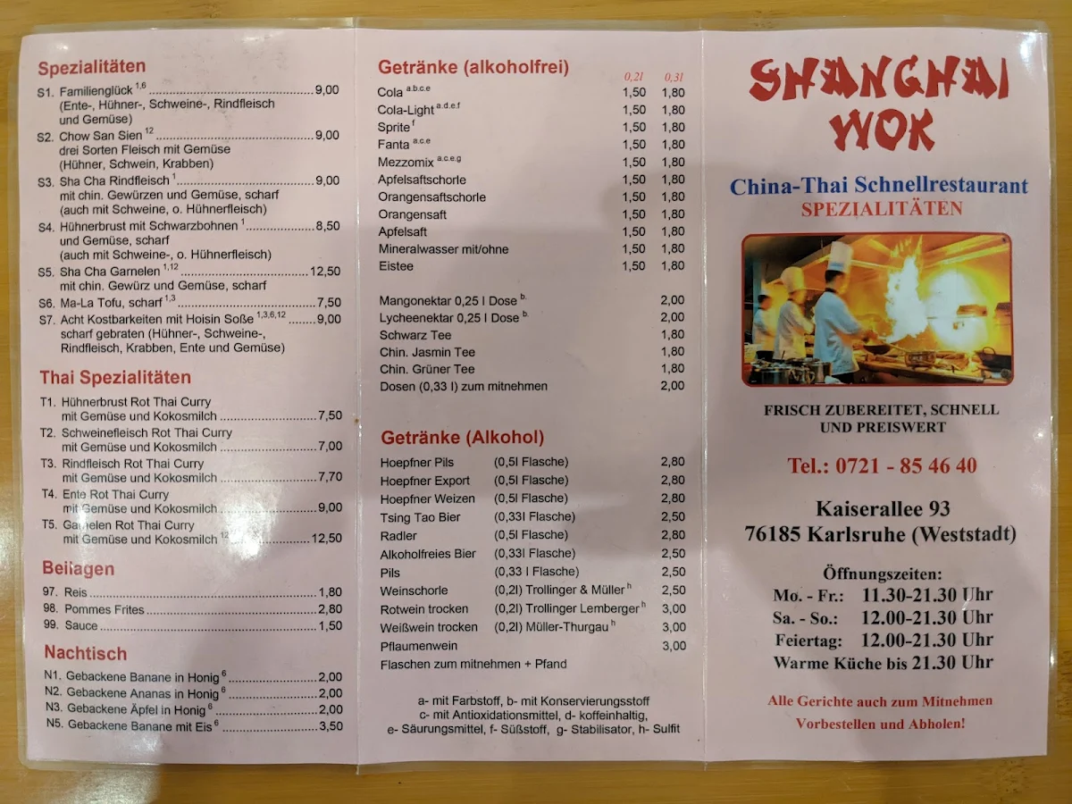 Speisekarte, Shanghai Wok