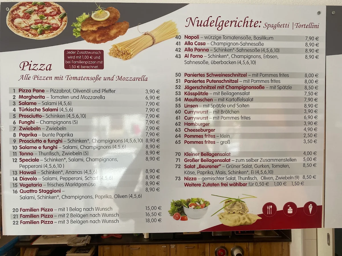 Speisekarte, Eiszeit Cafe & Pizzeria