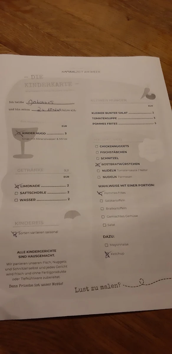 Speisekarte, Mahlzeit Am Meer