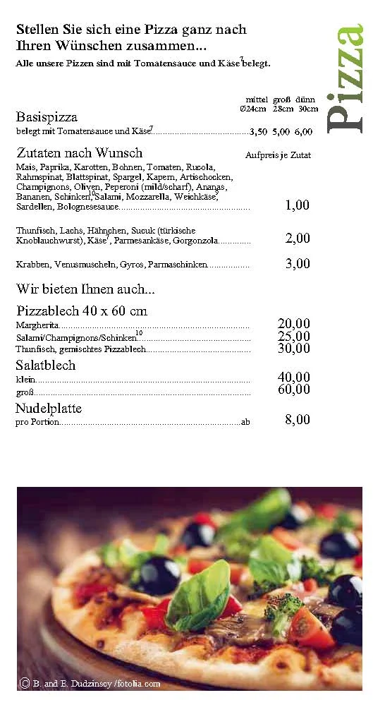 Speisekarte, Pizzeria Bei Mem