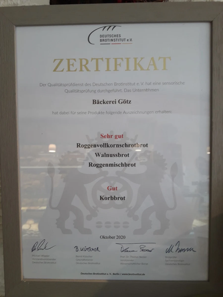 Speisekarte, Bäckerei & Konditorei Götz