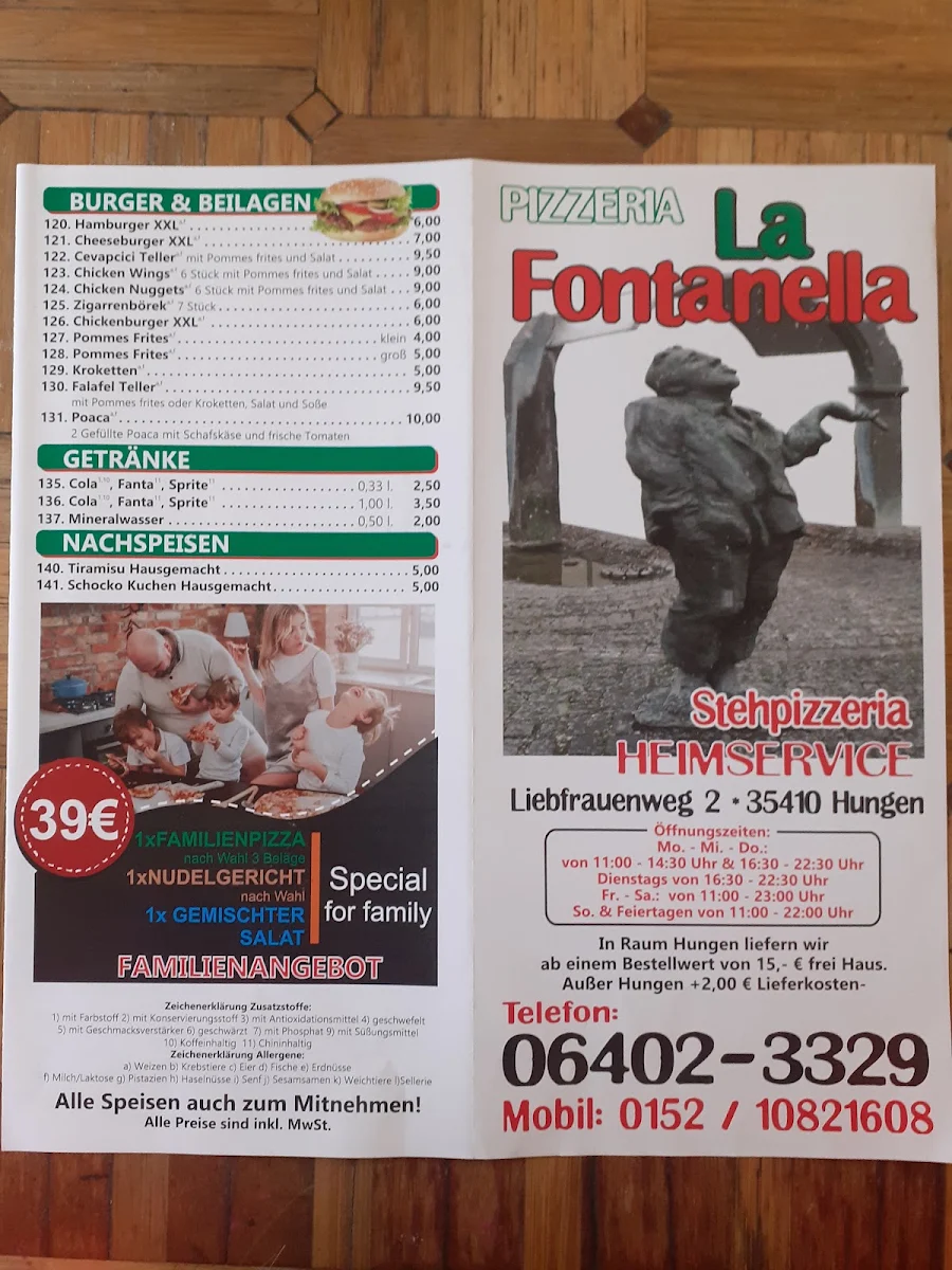 Speisekarte, La Fontanella