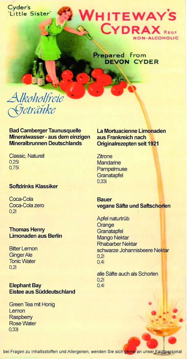 Speisekarte, Frau Behrens Torten Friedenau