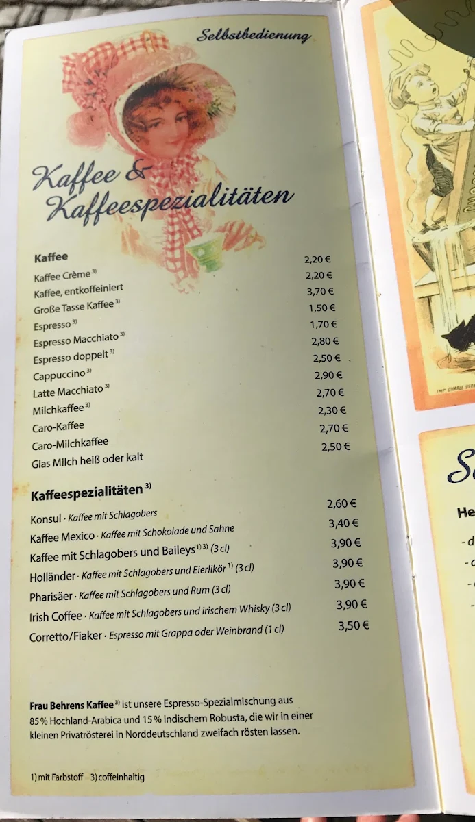 Speisekarte, Frau Behrens Torten Friedenau