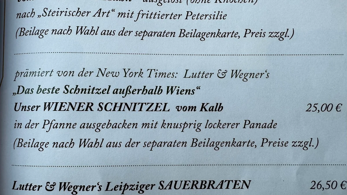 Speisekarte, Lutter & Wegner Leipzig