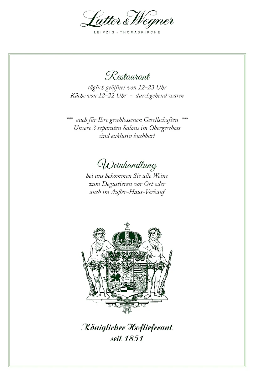Speisekarte, Lutter & Wegner Leipzig