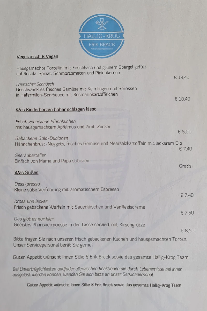 Speisekarte, Hallig Krog