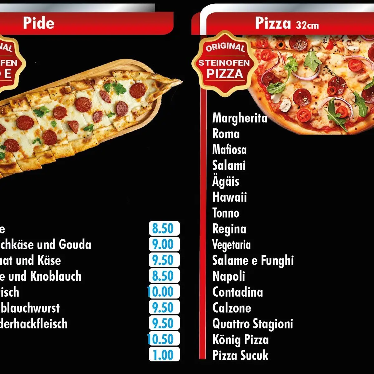 Speisekarte, König Pizza & Kebap