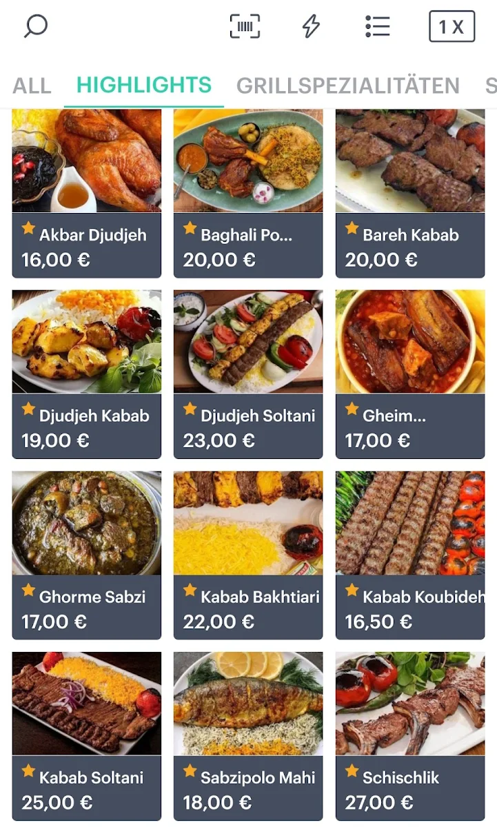 Speisekarte, Ara Restaurant