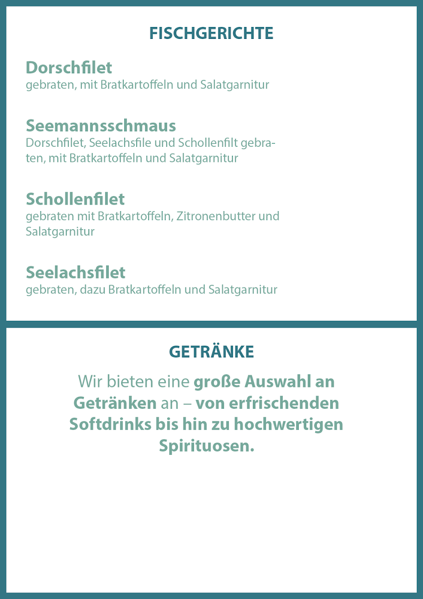 Speisekarte, Restaurant Strandperle