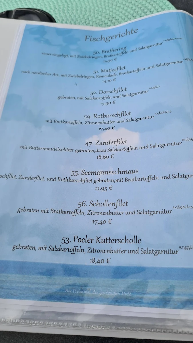Speisekarte, Restaurant Strandperle