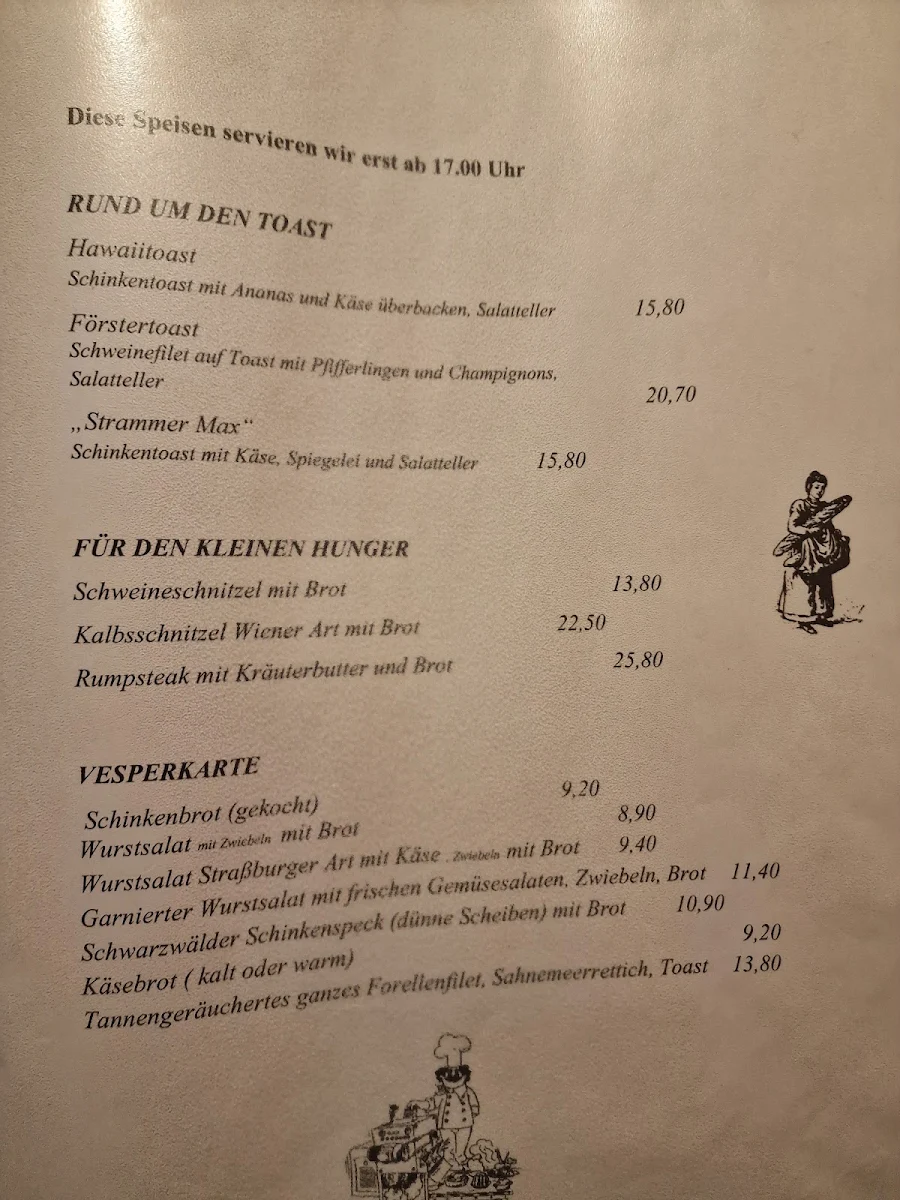Speisekarte, Landgasthof Kinzigstrand