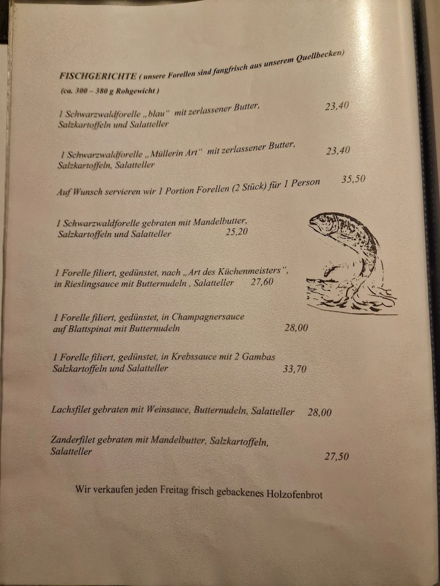 Speisekarte, Landgasthof Kinzigstrand