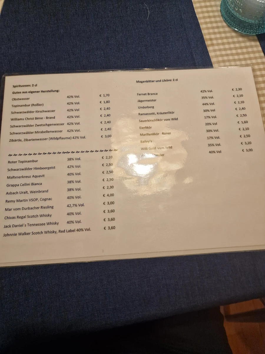 Speisekarte, Landgasthof Kinzigstrand