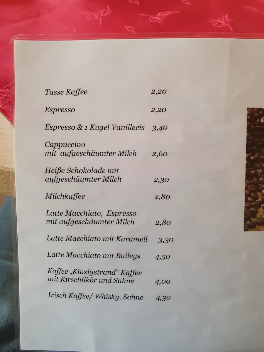 Speisekarte, Landgasthof Kinzigstrand