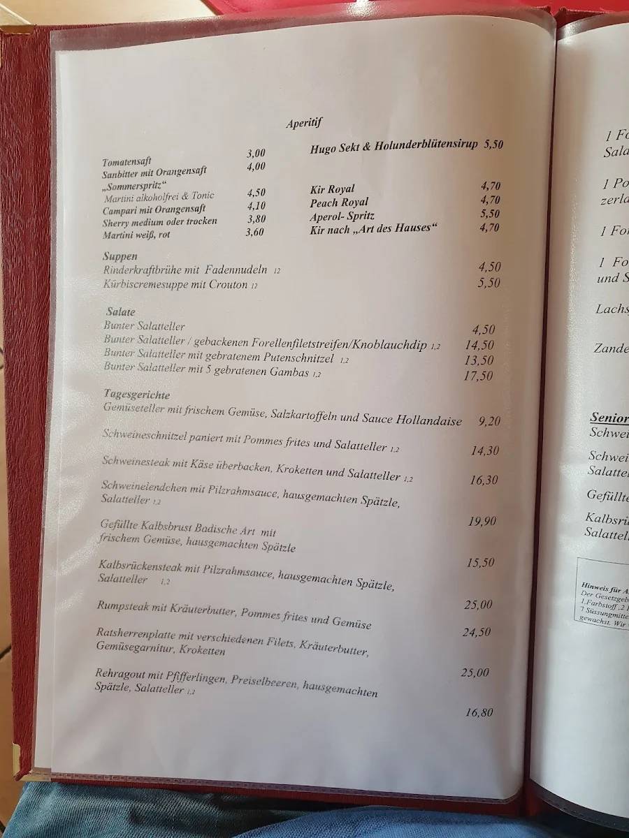 Speisekarte, Landgasthof Kinzigstrand
