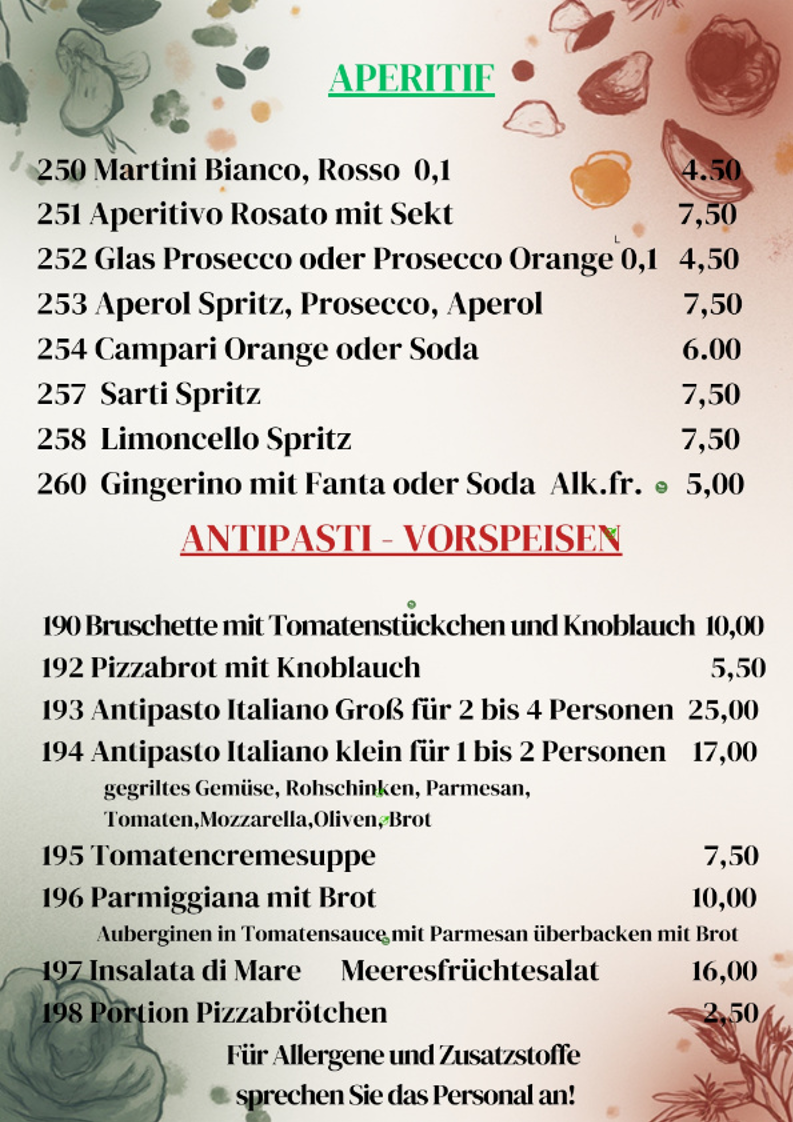 Speisekarte, Pizzeria la Famiglia - Schaible Stadion