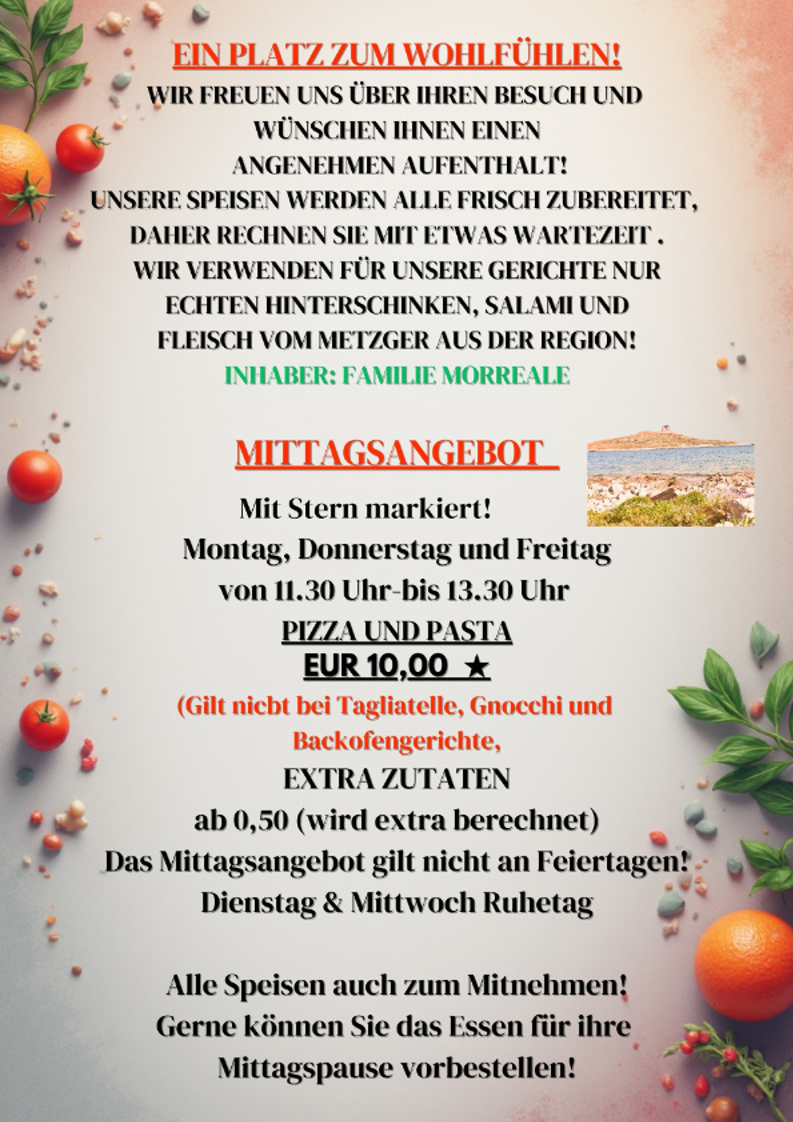 Speisekarte, Pizzeria la Famiglia - Schaible Stadion